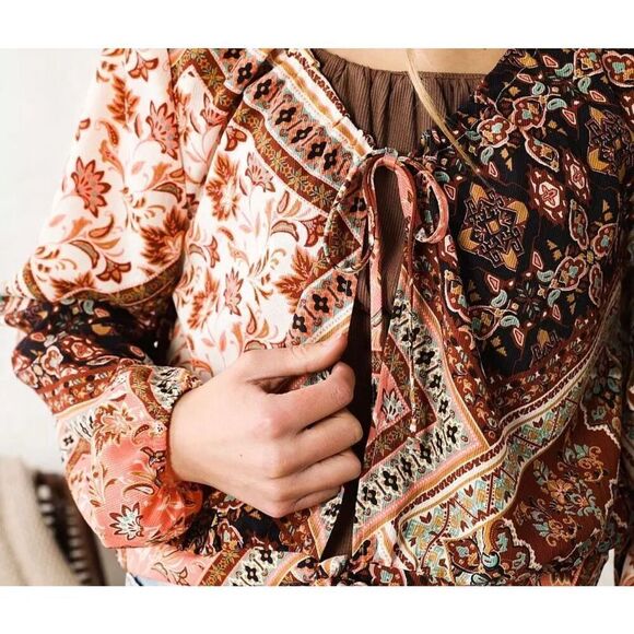 Willow & Root tie front blouse hippie boho blouse L - Picture 11 of 11